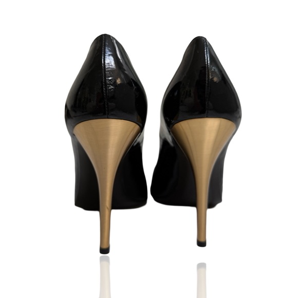 STUART WEITZMAN PATENT LEATHER D’ORSAY PUMPS W METALLIC GOLD HEELS SIZE 7 - Picture 11 of 13